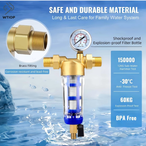 Filter Purifier Whole House Spin Down Sediment Water Filter Central Prefilter System Backwash Stainless Steel Mesh